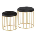 Canary Contemporary Nesting Ottoman Set in Gold Metal and Black Velvet by LumiSource