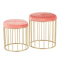 Canary Contemporary Nesting Ottoman Set in Gold Metal and Pink Velvet by LumiSource