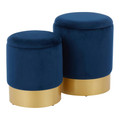 Marla Contemporary/Glam Nesting Ottoman Set in Gold Metal and Blue Velvet by LumiSource