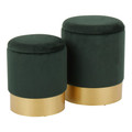 Marla Contemporary/Glam Nesting Ottoman Set in Gold Metal and Green Velvet by LumiSource