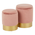 Marla Contemporary/Glam Nesting Ottoman Set in Gold Metal and Pink Velvet by LumiSource