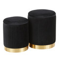 Marla Contemporary Nesting Pleated Ottoman Set in Gold Metal and Black Velvet by LumiSource