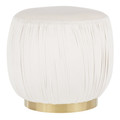 Ruched Contemporary Ottoman in Gold Metal and Cream Velvet by LumiSource