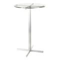Fuji Contemporary Round Bar Table in Stainless Steel with Clear Glass Top by LumiSource