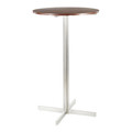 Fuji Contemporary Round Bar Table in Stainless Steel with Walnut Wood Top by LumiSource