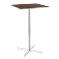 Fuji Contemporary Square Bar Table in Stainless Steel with Walnut Wood Top by LumiSource