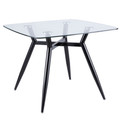 Clara Mid-Century Modern Square Dining Table with Black Metal Legs and Clear Glass Top by LumiSource