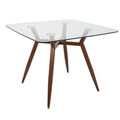 Clara Mid-Century Modern Square Dining Table with Walnut Metal Legs and Clear Glass Top by LumiSource