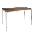 Fuji Modern Dining Table in Stainless Steel with Walnut Wood Top by LumiSource