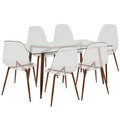 Clara 7-Piece Mid-Century Modern Dining Set in Walnut and Clear By LumiSource