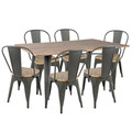 Oregon 7-Piece Industrial-Farmhouse Dining Set in Grey and Brown by LumiSource