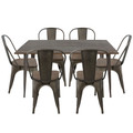 Oregon 7-Piece Industrial-Farmhouse Dining Set in Antique and Espresso by LumiSource
