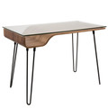 Avery Mid-Century Modern Desk in Walnut Wood, Clear Glass, and Black Metal by LumiSource