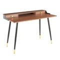 Harvey Mid-Century Modern Desk in Black Metal and Walnut Wood with Gold Accent by LumiSource