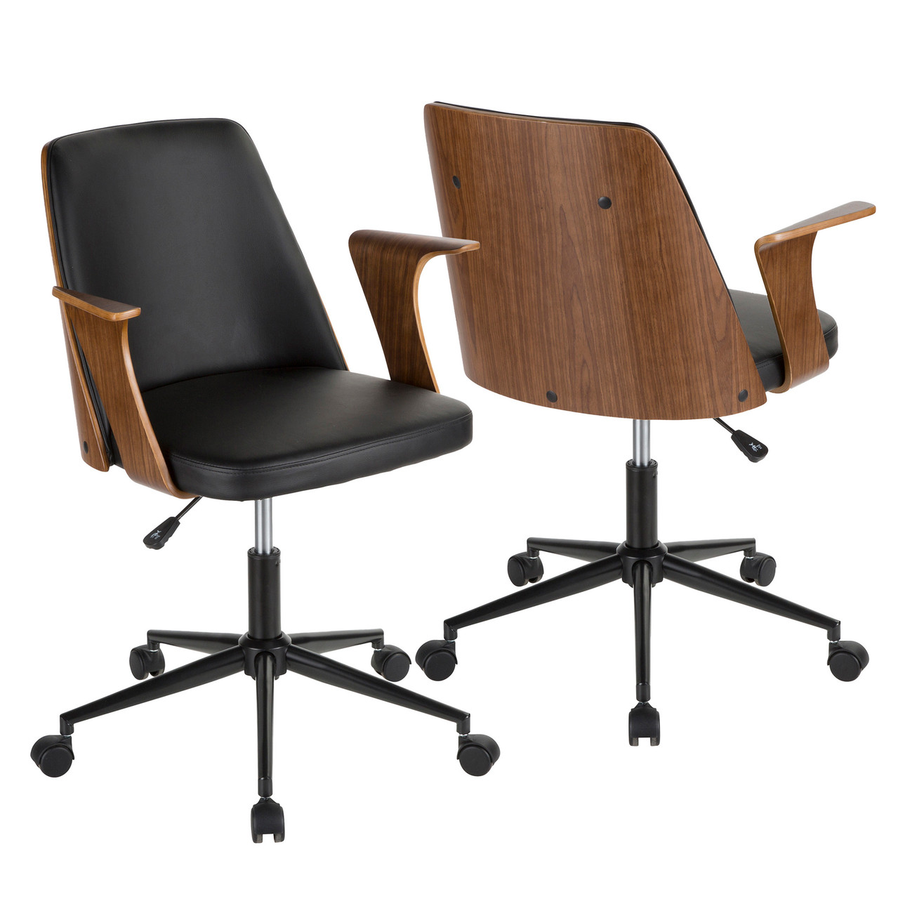 Verdana Mid Century Modern Office Chair in Walnut Wood and Black Faux Leather by LumiSource