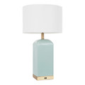 Carmen Contemporary Table Lamp in Green Ceramic with White Shade and Antique Brass Accent by LumiSource