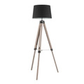Compass Mid-Century Modern Floor Lamp in Grey Washed Wood and Black Shade by LumiSource
