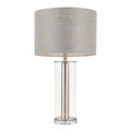Glacier Contemporary Table Lamp in Brushed Nickel Metal and Glass Base with Grey Linen Shade by Lumisource