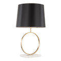 Moon Contemporary Table Lamp in White Marble, Gold Metal and Black Fabric Shade by LumiSource
