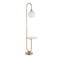 Trombone Contemporary/Glam Floor Lamp in Gold Metal with Clear Glass Shelf by LumiSource