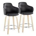 Boyne 24" Contemporary Fixed-Height Counter Stool with Swivel in Natural Wood and Black Faux Leather with Round Chrome Metal Footrest- Set of 2 — pair view