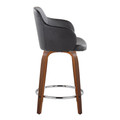 Boyne counter stool in Walnut Wood, Black PU, Chrome Metal, side view, featuring swivel and wood frame