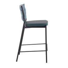Tania counter stool in Black Metal, Green PU, Sea Green Fabric, side view, featuring metal design