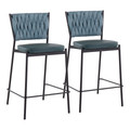 Braided Tania Contemporary Counter Stool in Black Metal, Green Faux Leather, and Sea Green Fabric- Set of 2 — pair view