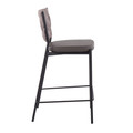 Tania counter stool in Black Metal, Grey PU, Light Brown Fabric, side view, featuring metal design