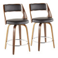 Cecina Mid-Century Modern Counter Stool with Swivel in Walnut and Brown Faux Leather- Set of 2 — pair view