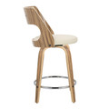 Cecina counter stool in Chrome Metal, Zebra Wood, Cream PU, side view, featuring swivel and wood frame