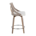 Charlotte counter stool in Light Grey Wood, Chrome Metal, Cream Noise Fabric, side view, featuring swivel and upholstered seat