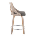 Charlotte counter stool in Light Grey Wood, Grey PU, Chrome Metal, side view, featuring swivel and upholstered seat