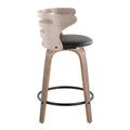 Cosi counter stool in Light Grey Wood, Black Metal, Black PU, side view, featuring swivel and wood frame
