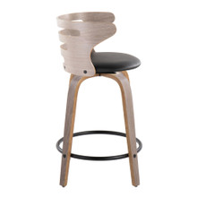 Cosi counter stool in Light Grey Wood, Black Metal, Black PU, side view, featuring swivel and wood frame