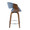Curvo counter stool in Walnut Wood, Blue Fabric, Chrome, side view, featuring swivel and wood frame
