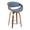 Curvo counter stool in Walnut Wood, Blue Fabric, Chrome, product view, featuring swivel and wood frame
