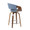 Curvo counter stool in Walnut Wood, Blue Fabric, Chrome, back and side view, featuring swivel and wood frame