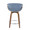 Curvo counter stool in Walnut Wood, Blue Fabric, Chrome, back view, featuring swivel and wood frame