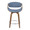 Curvo counter stool in Walnut Wood, Blue Fabric, Chrome, front view, featuring swivel and wood frame
