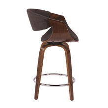 Curvo counter stool in Walnut Wood, Charcoal Fabric, Chrome, side view, featuring swivel