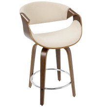 Curvo counter stool in Walnut Wood, Cream Fabric, Chrome, product view, featuring swivel and wood frame