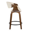 Curvo counter stool in Walnut Wood, Cream Fabric, Black Metal, side view, featuring swivel and wood frame