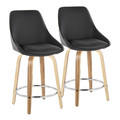 Diana 24" Contemporary Fixed-Height Counter Stool with Swivel in Zebra Wood and Black Faux Leather with Round Chrome Metal Footrest- Set of 2 — pair view