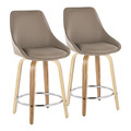 Diana 24" Contemporary Fixed-Height Counter Stool with Swivel in Zebra Wood and Brown Faux Leather with Round Chrome Metal Footrest- Set of 2 — pair view