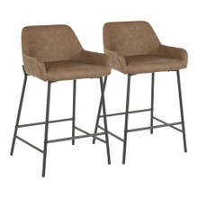 Daniella Industrial Counter Stool in Black Metal and Espresso Faux Leather- Set of 2 — pair view