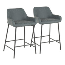 Daniella Industrial Counter Stool in Black Metal and Green Faux Leather- Set of 2 — pair view