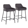 Daniella Industrial Fixed-Height Counter Stool in Black Metal and Charcoal Fabric- Set of 2 — pair view
