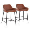 Daniella Industrial Fixed-Height Counter Stool in Black Metal and Camel Faux Leather- Set of 2 — pair view