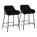 Daniella Industrial Fixed-Height Counter Stool in Black Metal and Black Velvet- Set of 2 — pair view